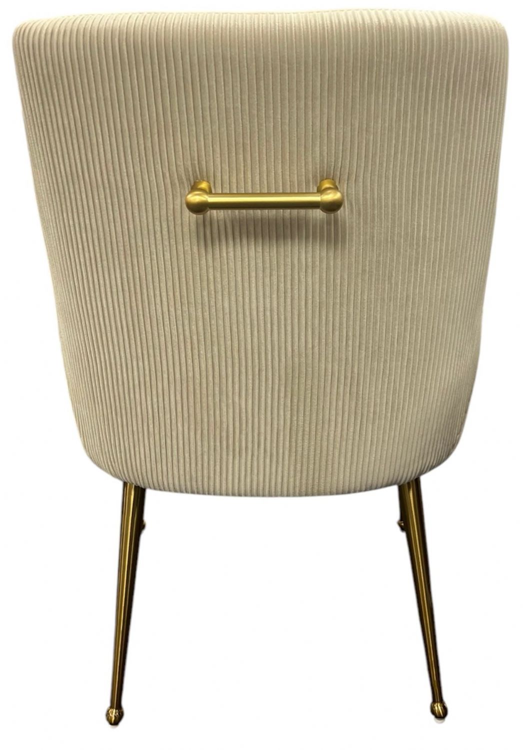 Modern Ivory Velvet Dining Chair with Ribbed Back and Gold Metal Legs