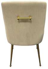 Modern Ivory Velvet Dining Chair with Ribbed Back and Gold Metal Legs