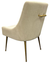 Modern Ivory Velvet Dining Chair with Ribbed Back and Gold Metal Legs