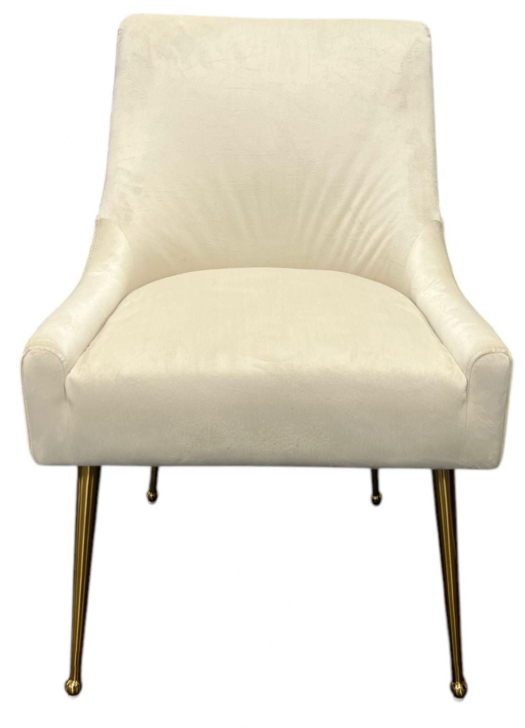 Modern Ivory Velvet Dining Chair with Ribbed Back and Gold Metal Legs