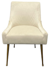 Modern Ivory Velvet Dining Chair with Ribbed Back and Gold Metal Legs