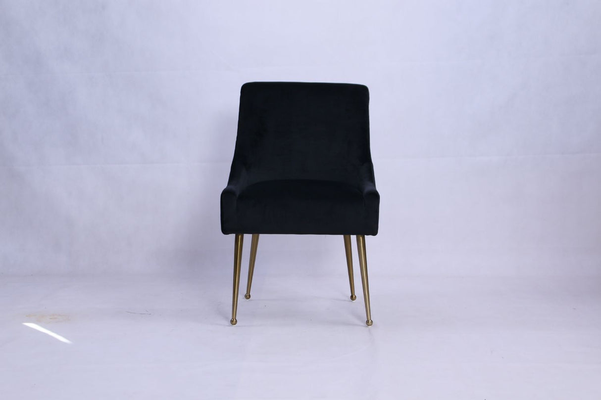 Modern Black Velvet Dining Chair with Ribbed Back and Gold Metal Legs