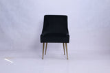 Modern Black Velvet Dining Chair with Ribbed Back and Gold Metal Legs