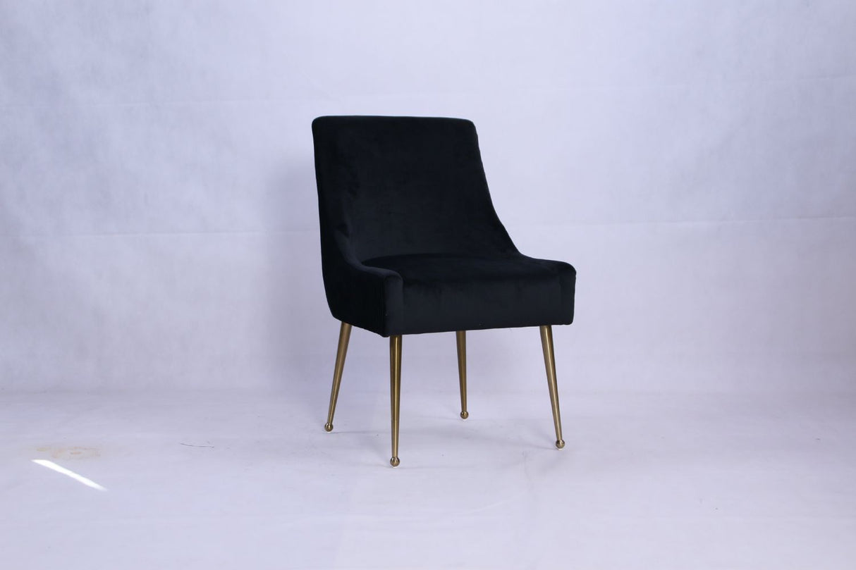 Modern Black Velvet Dining Chair with Ribbed Back and Gold Metal Legs