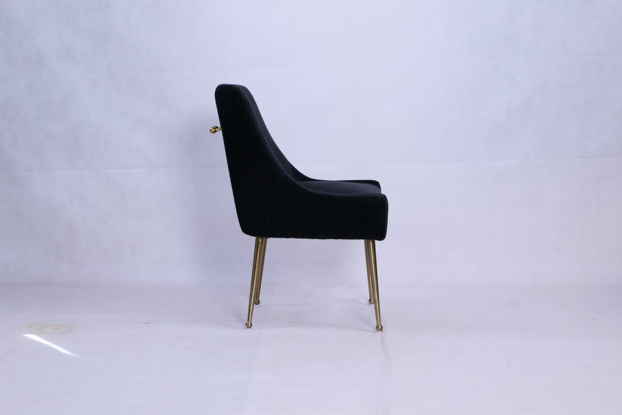 Modern Black Velvet Dining Chair with Ribbed Back and Gold Metal Legs