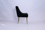 Modern Black Velvet Dining Chair with Ribbed Back and Gold Metal Legs