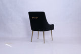 Modern Black Velvet Dining Chair with Ribbed Back and Gold Metal Legs