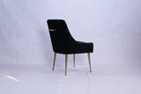 Modern Black Velvet Dining Chair with Ribbed Back and Gold Metal Legs