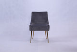 Modern Dark Grey Velvet Dining Chair with Gold Metal Legs