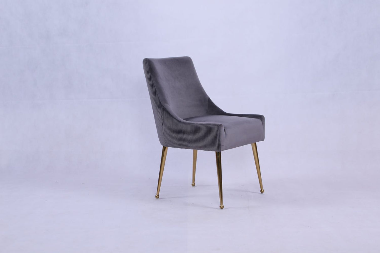 Modern Dark Grey Velvet Dining Chair with Gold Metal Legs