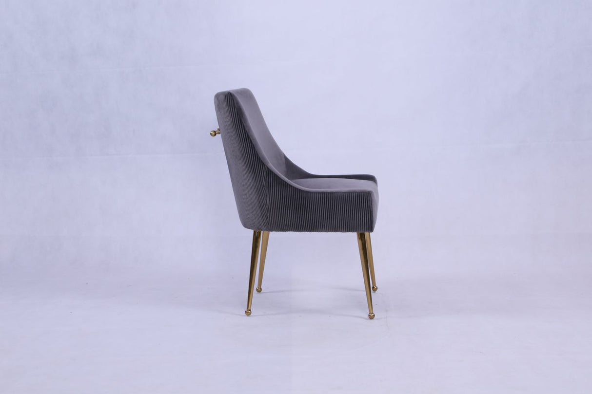 Modern Dark Grey Velvet Dining Chair with Gold Metal Legs