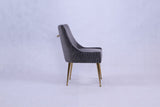 Modern Dark Grey Velvet Dining Chair with Gold Metal Legs