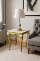 Luxury Gold Frame Lamp Table with White Marble Effect Top
