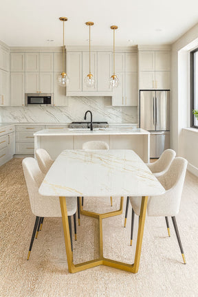 Luxury White Ceramic Top 1.8m Dining Table with Gold Geometric Metal Base
