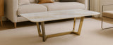 White Marble Effect Ceramic Coffee Table with Gold Angular Metal Base