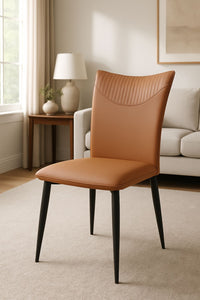 Modern Tan PU Upholstered Dining Chair with Black Metal Legs