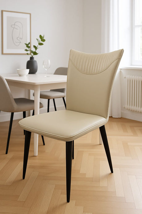 Modern Light Grey PU Upholstered Dining Chair with Black Legs