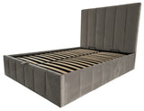 Modern Grey Velvet King Size Ottoman Storage Bed with Vertical Panel Headboard
