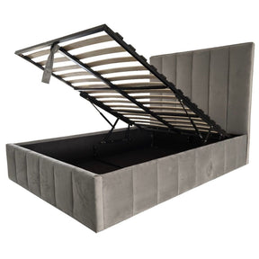 Modern Grey Velvet King Size Ottoman Storage Bed with Vertical Panel Headboard