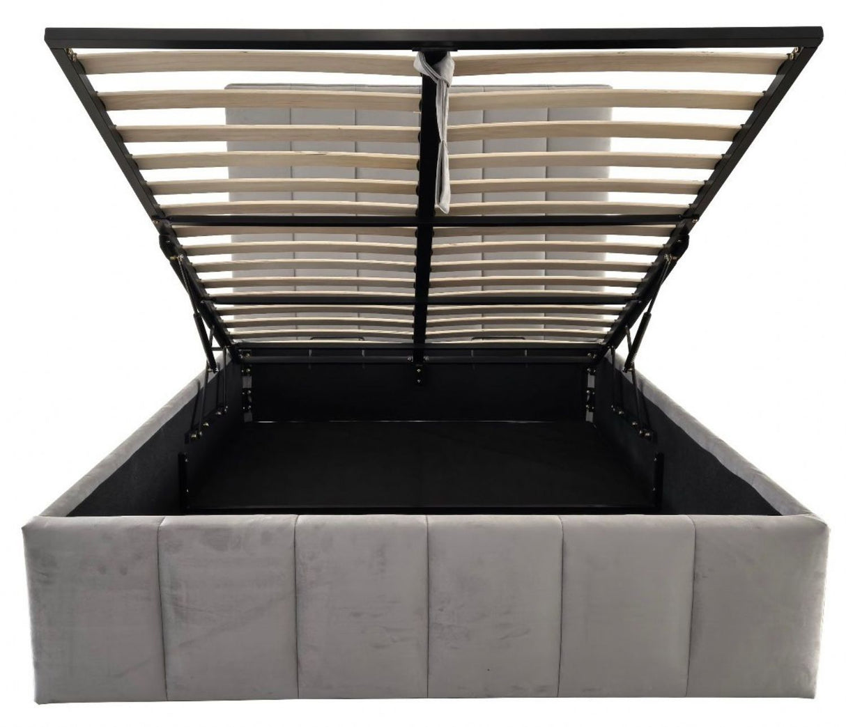 Modern Grey Velvet King Size Ottoman Storage Bed with Vertical Panel Headboard