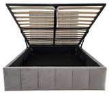 Modern Grey Velvet King Size Ottoman Storage Bed with Vertical Panel Headboard