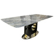 Luxury Grey Marble 2m Dining Table with Chrome and Gold Block Pedestal Base