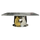 Modern Grey Marble Effect Coffee Table with Gold and Silver Metal Pedestal Base
