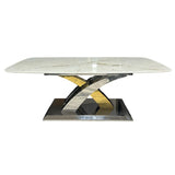 Luxury Cream Marble Effect Coffee Table with Silver and Gold Cross Base