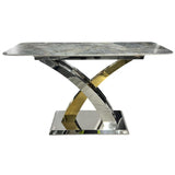 Luxury Grey Marble Effect Console Table with Silver and Gold Cross Pedestal Base