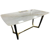 Luxury White Ceramic Top 1.8m Dining Table with Gold Geometric Metal Base
