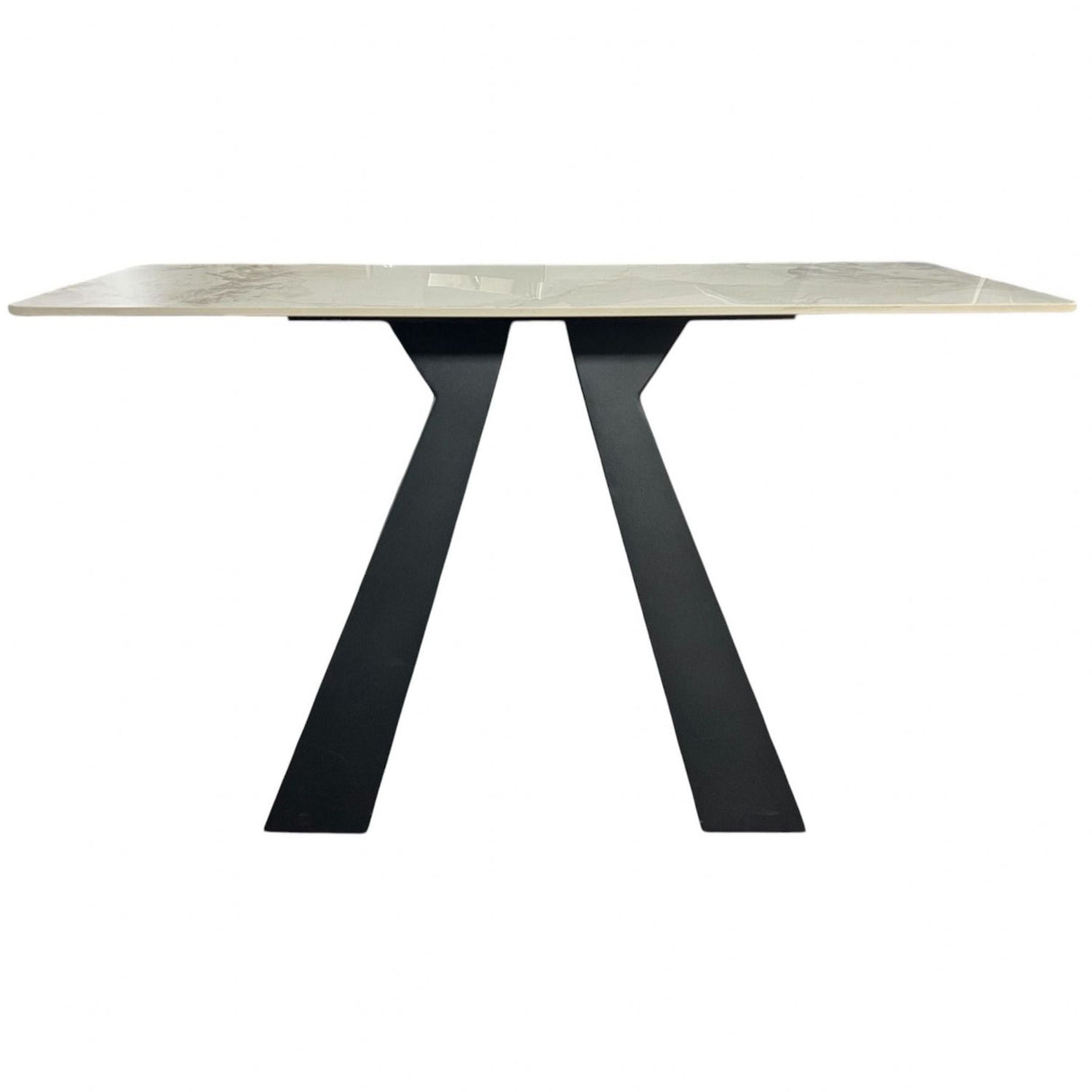 Modern Grey Ceramic Console Table with Black Architectural Pedestal Legs