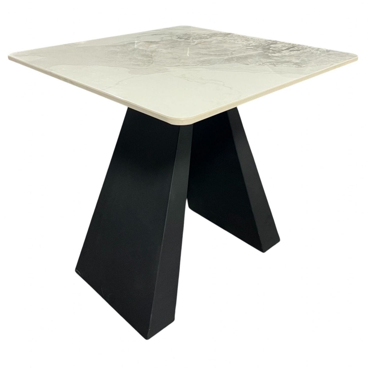 Modern White Ceramic Top Lamp Table with Black Pedestal Base