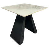 Modern White Ceramic Top Lamp Table with Black Pedestal Base