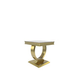 Luxury White Marble Effect Lamp Table with Brushed Gold Circular Pedestal Base
