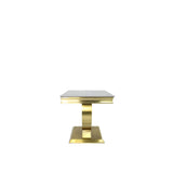 Luxury White Marble Effect Lamp Table with Brushed Gold Circular Pedestal Base