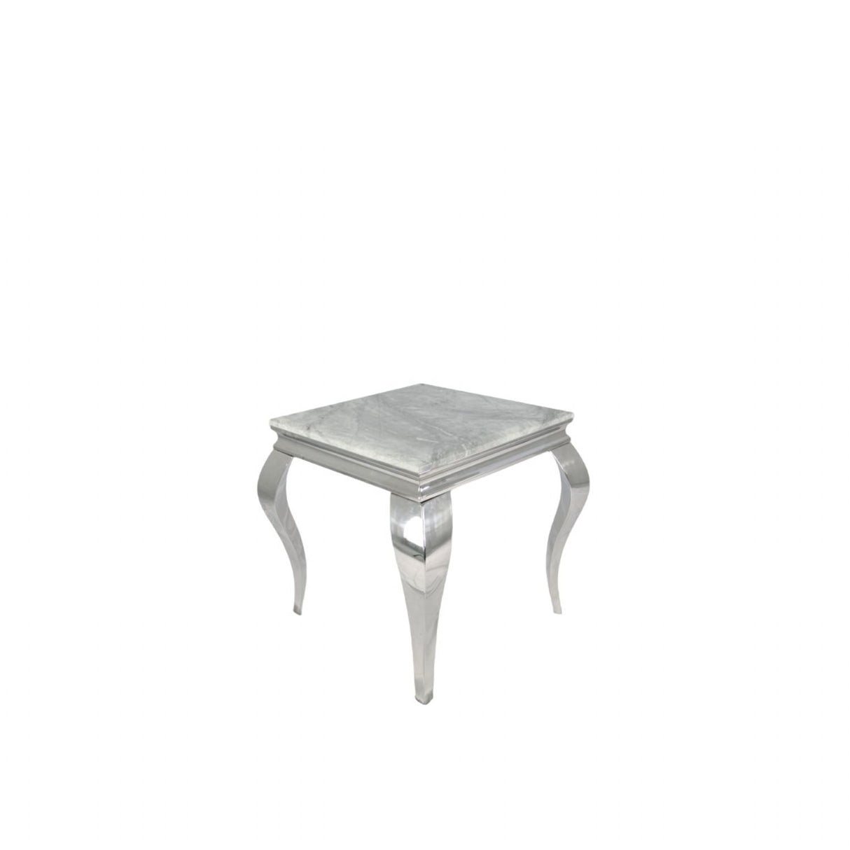 Luxury White Marble Effect Lamp Table with Chrome Curved Legs