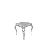 Luxury White Marble Effect Lamp Table with Chrome Curved Legs