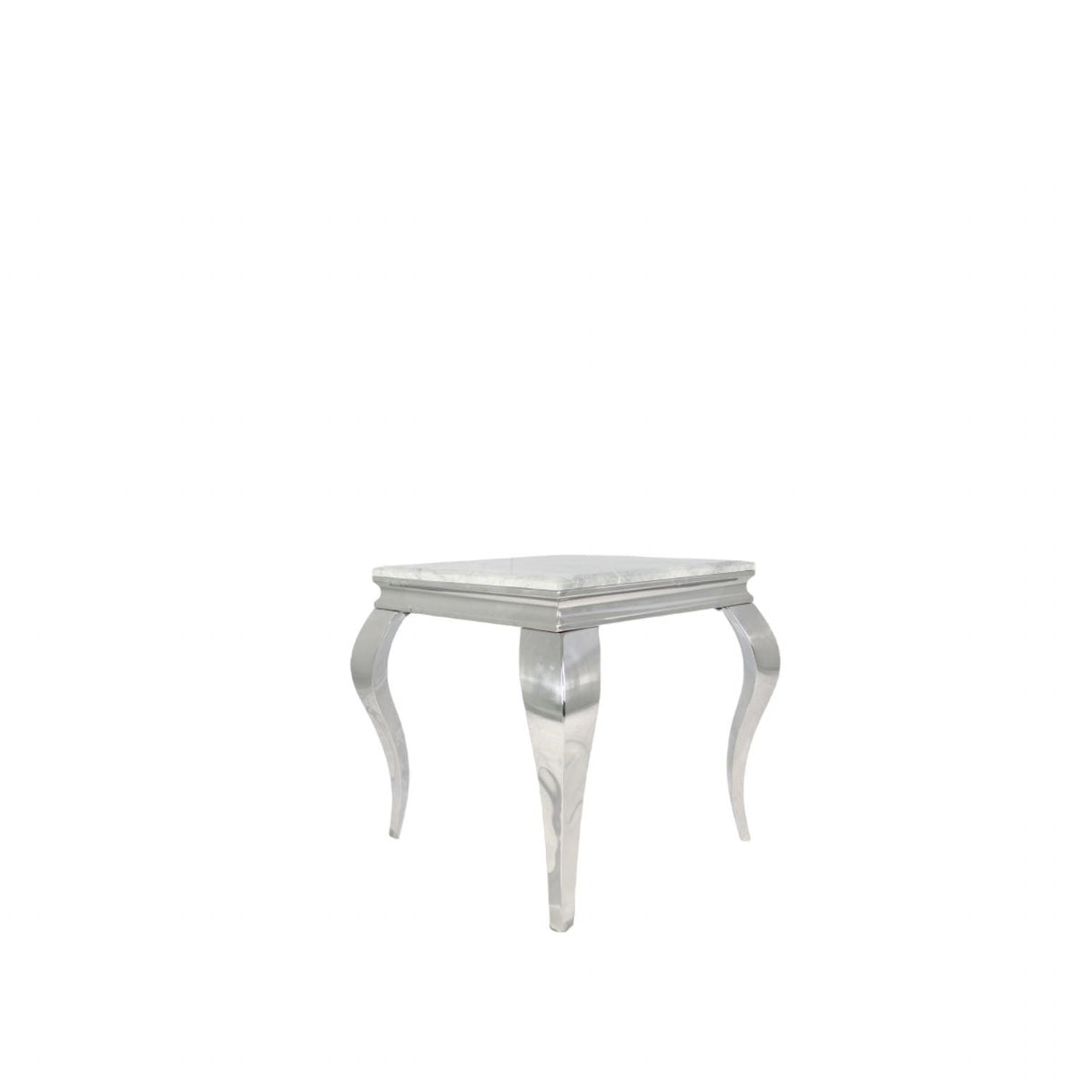 Luxury White Marble Effect Lamp Table with Chrome Curved Legs