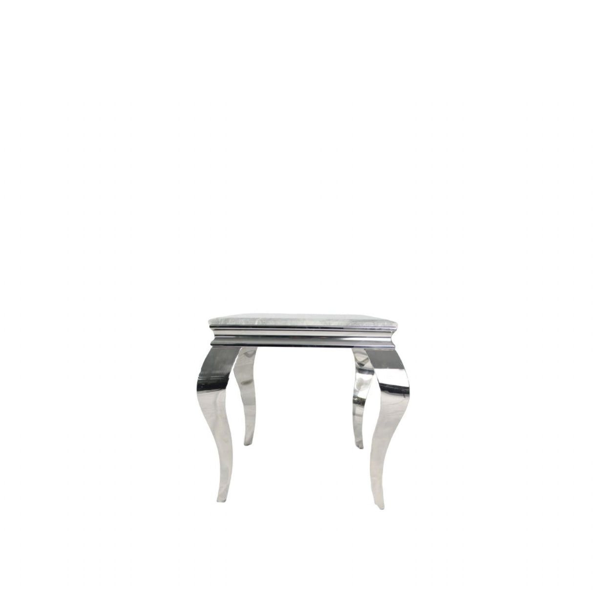 Luxury White Marble Effect Lamp Table with Chrome Curved Legs