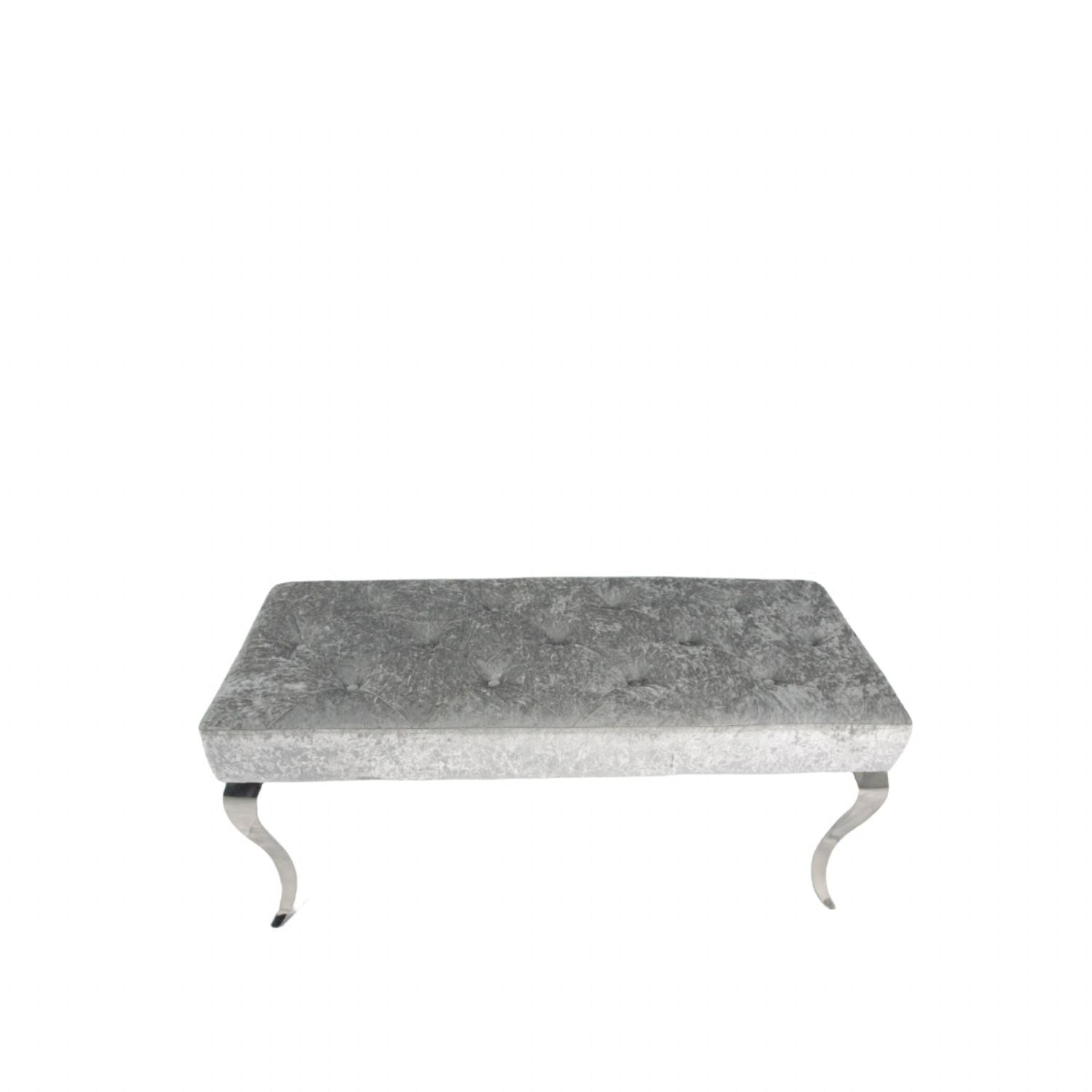 Luxury Silver Grey Shimmer Velvet Bench with Chrome Legs 160cm
