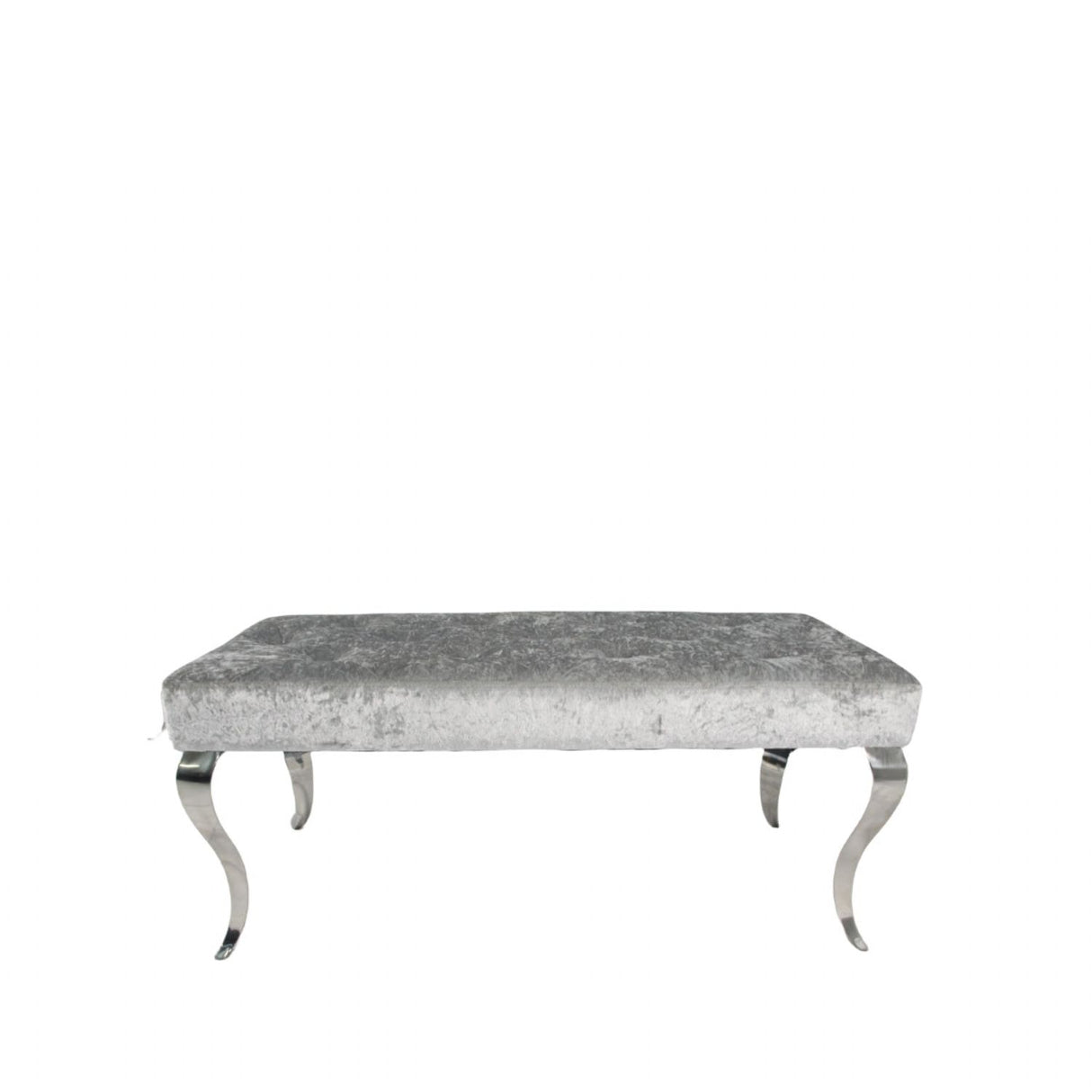 Luxury Silver Grey Shimmer Velvet Bench with Chrome Legs 160cm