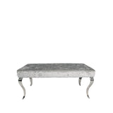 Luxury Silver Grey Shimmer Velvet Bench with Chrome Legs 160cm