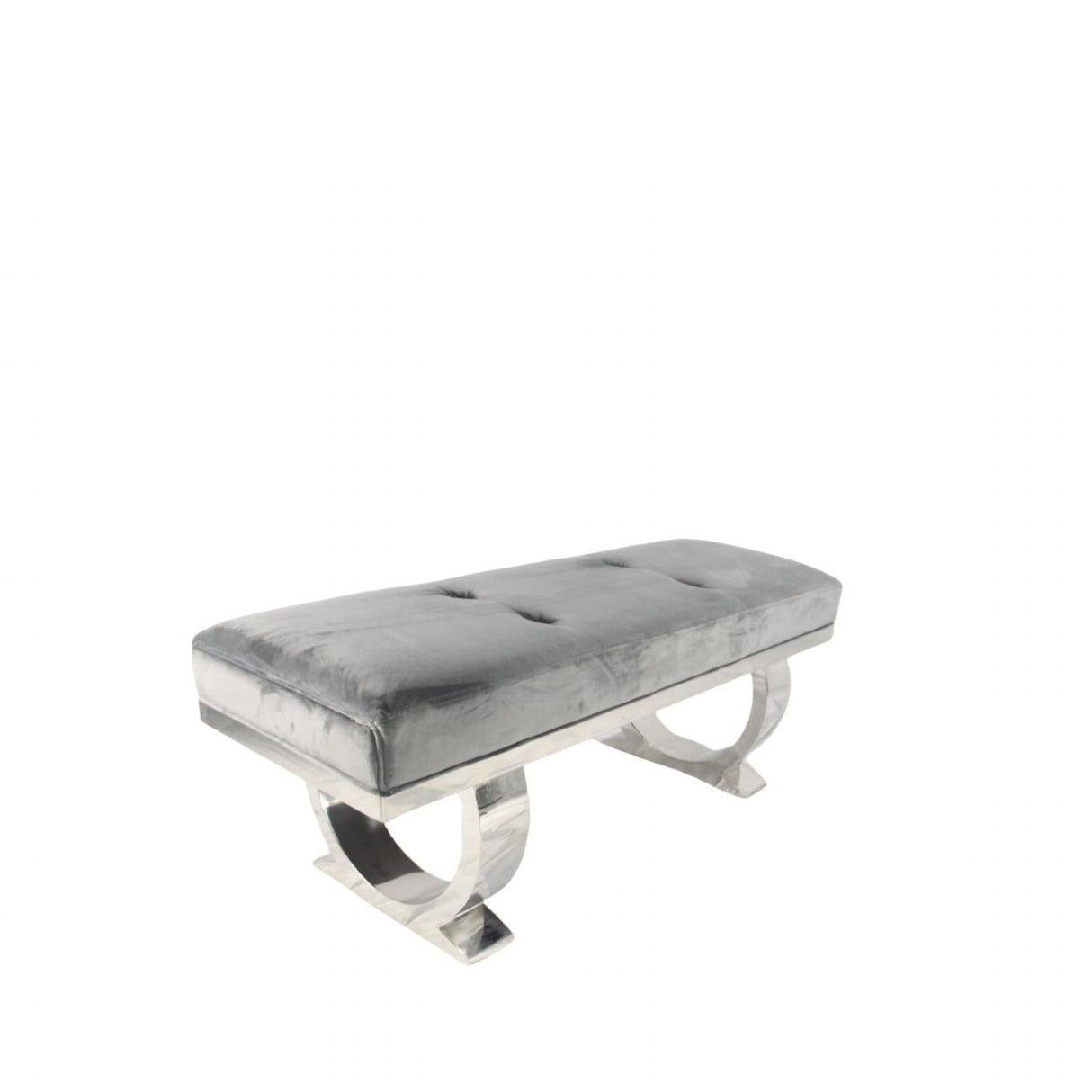 Luxury Dark Grey Velvet 180cm Bench with Chrome Circular Metal Base