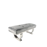 Luxury Dark Grey Velvet 180cm Bench with Chrome Circular Metal Base