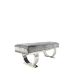 Luxury Dark Grey Velvet 180cm Bench with Chrome Circular Metal Base