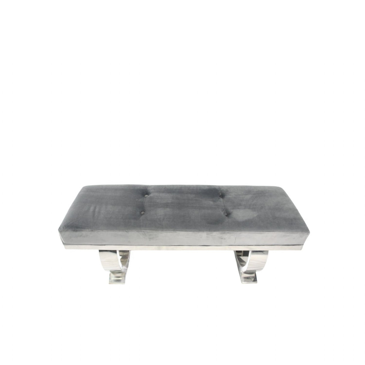 Luxury Dark Grey Velvet 180cm Bench with Chrome Circular Metal Base