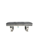 Luxury Dark Grey Velvet 180cm Bench with Chrome Circular Metal Base