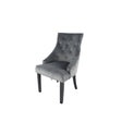 Modern Dark Grey Velvet Dining Chair with Black Ring Knocker and Black Legs