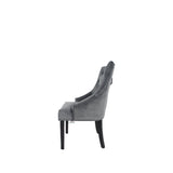 Modern Dark Grey Velvet Dining Chair with Black Ring Knocker and Black Legs