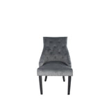 Modern Dark Grey Velvet Dining Chair with Black Ring Knocker and Black Legs